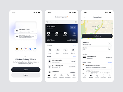 Shipping Mobile App app clean delivery detail homepage location logistic map mobile onboarding package shipping tracking