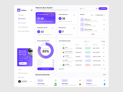 Jobflow - Job Application Management Dashboard cleandesign dashboard designinspiration modernui ui webappdesign website