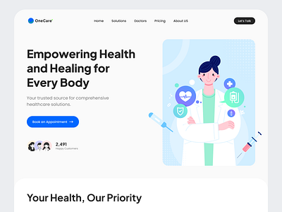 One Care - Healthcare Landing Hero Section clean design health health landing page healthcare healthcare landing page illustration landing page uiux web design