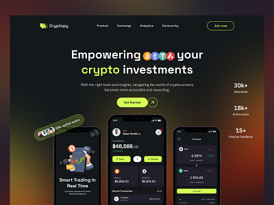 Crypto Investments - Landing Page bitcoin blockchain branding crypto crypto investment crypto landing page cryptocurrency design dribbble fintech illustration invest investment landing page design logo nft trade uiux web design website design