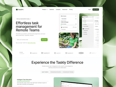 TasklyPro – Team Management Landing Page brief clean interface landing management minimalism priority progress remote task team ui uiux ux web design web landing page website