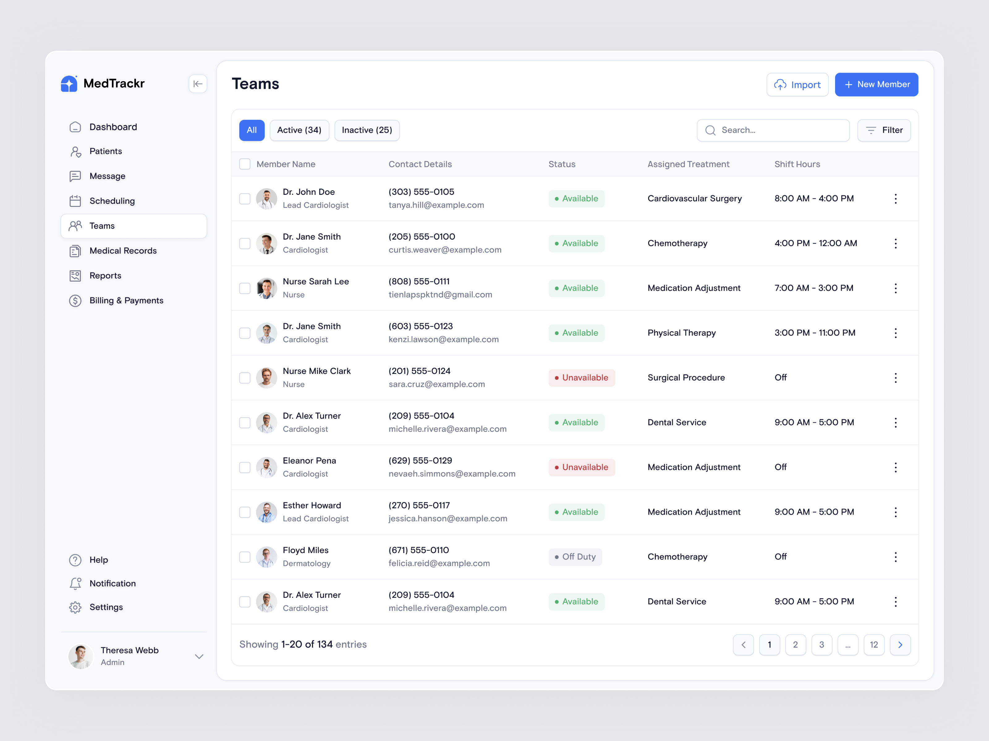 Example of EHR - Team page
