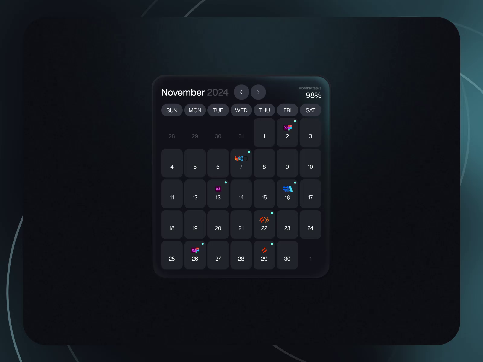 Example of Calendar Dark UI Flow