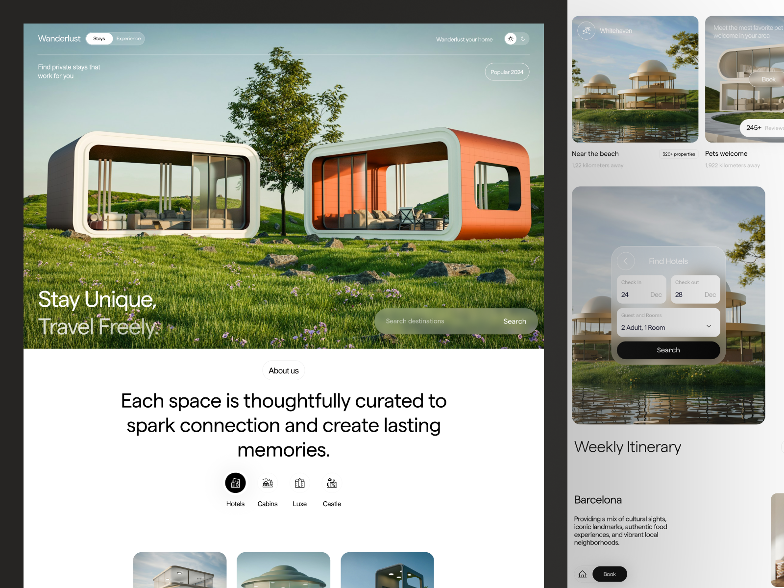 Wanderlust - Hotel Booking Landing Page booking design holiday interface ui user interface ux ux design vacation web website website design