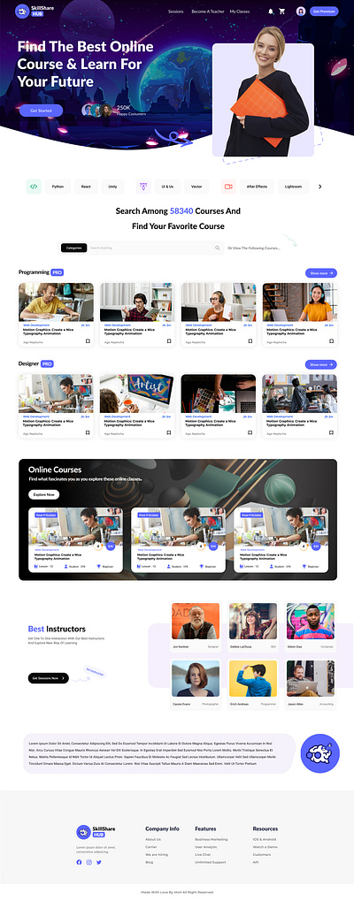 SkillShare Hub - Redefining Online Learning (Home Page) courseplatform creativeui dribbbleshowcase education elearning elearningplatform moderndesign uiuxdesign webdesign