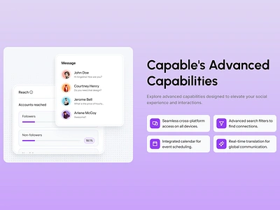 Capable App Dashboard Design for Social Interaction and Analytic advanced search filters app interface communication tools data driven design design system digital communication engagement analytics event scheduling global communication interactive design messaging app mobile interface modern ui personal analytics responsive design social insights social media tools tech dashboard user centric design user experience (ux)