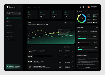 Sustainify - Dashboard for sustainable finance dashboard futuristic product ui ux