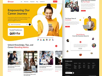 Job Finder Platform - Freelance Landing Page careergrowth careerplatform cleanui creativejobsplatform designportfolio freelancejobs freelancemarketplace jobfinder jobsearch landingpagedesign modernwebdesign professionaljobs recruitmentplatform responsivedesign uiinteraction uiuxdesign userfriendlydesign webappdesign webdesigninspiration webdevelopment