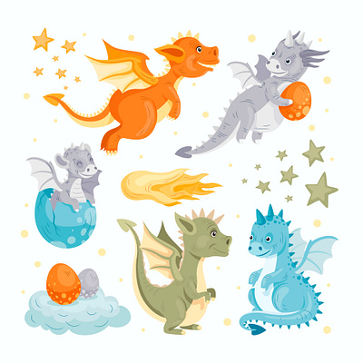 Cute dragon elements book cartoon colorful cute design dragon ed elements illustration kids pattern vector