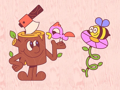 ✨Fantastic Forest✨ animation bee bird character character animation flower illustration motion graphics sticker tree vector wood