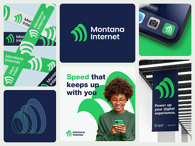 Montana Internet Logo Design branding cellular connected design fiber flat graphic design internet letter logo m minimalist modern provider signal simple telecom ui wifi