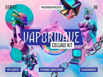 Vaporwave Collage Kit 2000s cars clipart collage computers crystals cutout dolphins download elements futuristic neon objects pixelbuddha plants stickers surrealistic trippy vaporwave y2k