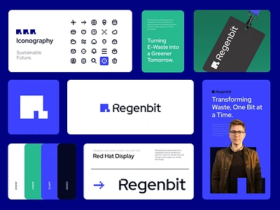 Regenbit - Electronic waste Startup | Brand Identity bento grid blue branding branding guideline design design branding electronic waste graphic design illustration logo startup ui visual identity waste