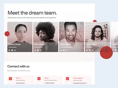 Website Design: Team Page about team app clean design connect with us contact page design designinspo dribbble shots inspiration popular team page team profiles ui uiux user interface ux website website branding website design