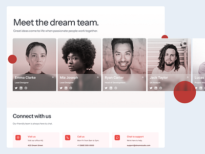 Website Design: Team Page about team app clean design connect with us contact page design designinspo dribbble shots inspiration popular team page team profiles ui uiux user interface ux website website branding website design