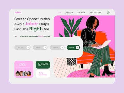 Daily UI 050 Job Listing or Hiring Page app app design dailyui design digital design feminism figma illustration job finder job hiring page product design ui ui design uiux ux ux design web web design