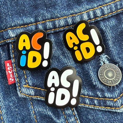 Acid House Enamel Pin Badge Type Design 90s vibes acid house bold brand branding colourful design enamel pin badge graphic design house music illustration merch merchandise metal multicolour music pin badge type design typography yellow