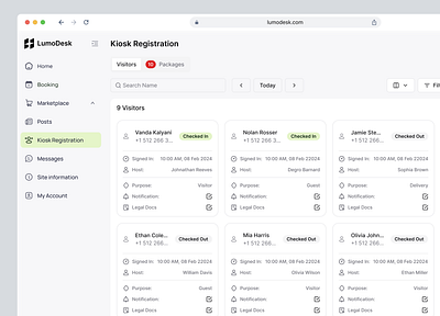 Visitor Management Card View Interface - Workspace Platform 💫 admin component dashboard design ui ux web