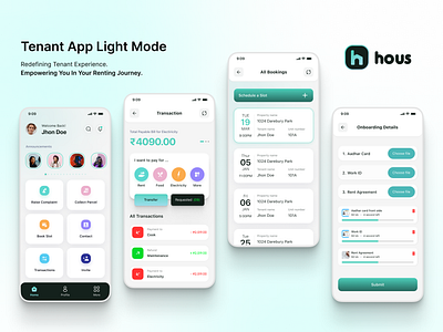 Hous - Tenant App Light Mode Design Concept branding figmadesign propertymanagement rentingjourney smartliving tenantexperience uidesign uiux