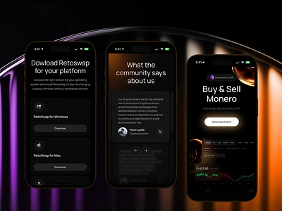 Retoswap | Crypto monero exchanger | Mobile adaptation bitcoin crypto crypto swap dapp ethereum exchanger glassmorphism landing page mobile monero swap ui ux xmr