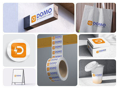 Domo Branding - By Radiant Labs bento grid blue logo branding electric logo logo design mockups orange logo