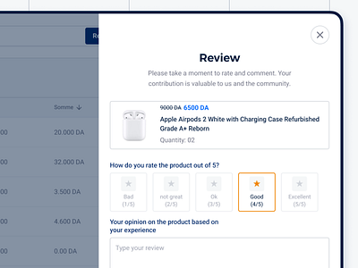 Review Product Screen — rukneo algeria ecommerce feedback freelancer pop up product design rating review rukneo ui user interface