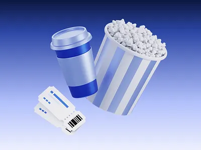 3D Cinema set 3d 3d animation 3d icons 3d illustration animation blender blue cinema drink icons illustration motion graphics popcorn soda tickets