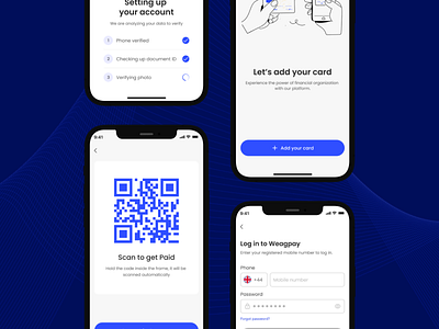 Verification, Scan to get Paid, Add Card Screen for WeagPay! app design banking banking app fin tech finanace fintech interaction interface mobile app mobile app design ui ui design ux