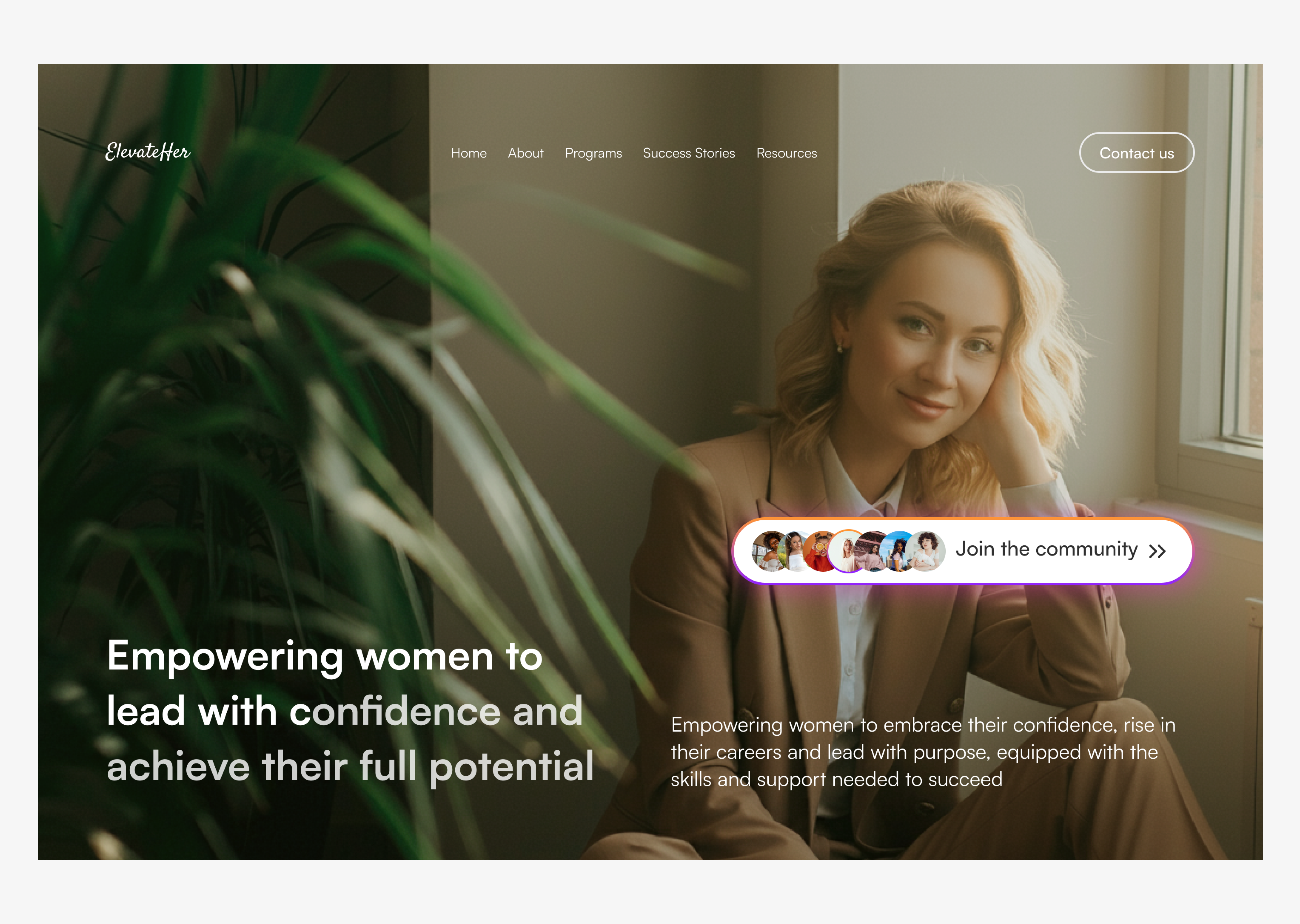 Elevate Her landing page ui uiux web design website women