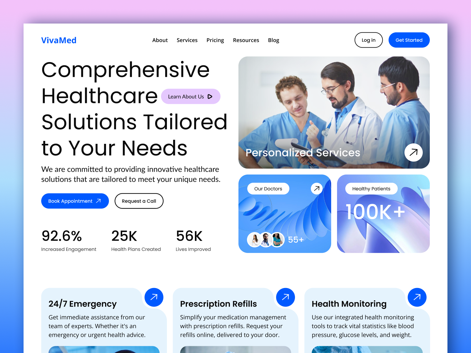 VivaMed Healthcare Landing Page Design healthcare design healthcare website landing page landing page design landing page ui ui design ui ux user interface web design website website design