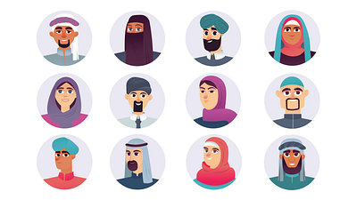 Muslims Arabs 2d Icons Avatars Animation 2d animated icons animation arab avatars characters diversity female flat hijab icons icons set male man motion muslim people profile slamic culture woman