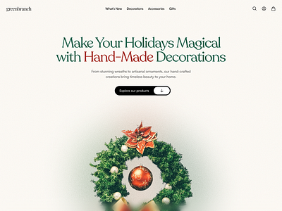 Hand Made Decorations Landing Page christmas decorations christmas ecommerce christmas landing page christmas shop christmas wreath decoration ecommerce decorations decorations store ecommerce landing page handmade handmade decorations handmade hero section hero section holiday landing page holidays holidays hero section landing page ornaments wreath wreath landing page