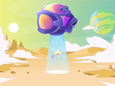 Let's go fishing 2d animated campaign animation brand brand awareness brand video campaign fish illustration space ufo