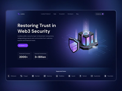 Web3 Landing Page blockchain crypto data data analysis defi digital asset investment landing page privacy saas product security uiux web 3.0 web3 website