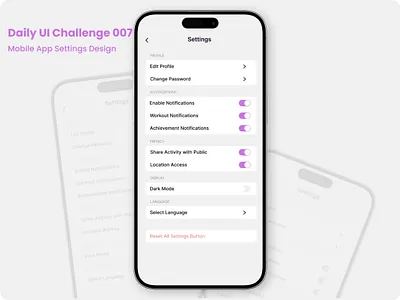 Daily UI Challenge 006: Mobile App Settings Design | #DailyUI appinterface cleanui dailyui designinspiration figma minimaldesign mobileappdesign settingsdesign uichallenge uidesign uxdesign