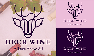 LINE ART LOGO FOR WINE C 3d alcohol animal brand branding company deer design fruit graphic design illustration line line art lineart logo logo design negative negative space vector wine