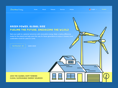 Solarwave - renewable energy website eco ecofriendly green energy header hero section iqra khanmohammadiqra landing page minimal renewable solar energy solar panel solar power solar website sustainable ui ui design ux webdesign wind turbine