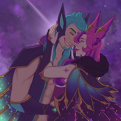 Star guardian Rakan and Xayah {League of Legends} art artwork digital art drawing fanart illustration procreate