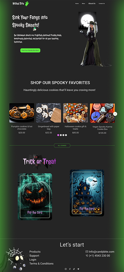 Halloween Cookie Shopping Landing Page animation ui