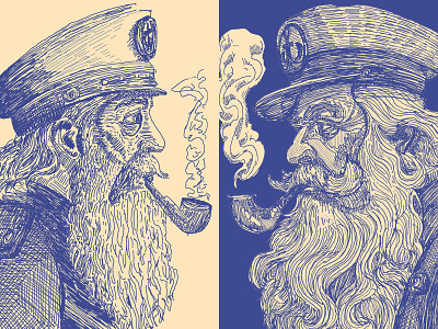 Sailor Dual | Which One is Better? anchor art beard captain drawing e ink eink illustration line art ocean pipe portrait profile sailor sea series sketch smoke tablet texture