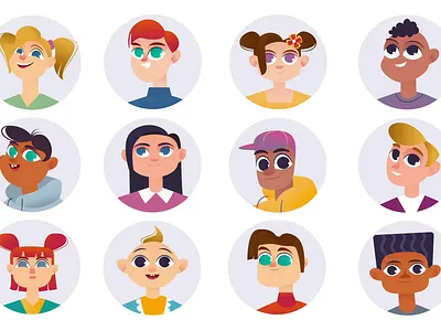 Kids 2d Icons Avatars Animation 2d animated avatars animation avatars cartoon style character set children collection colorful icons digital avatars emotions faces flat happy kids icons icons set illustration kids motion profile