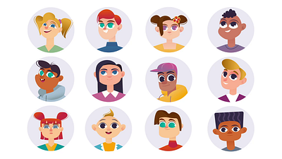 Kids 2d Icons Avatars Animation 2d animated avatars animation avatars cartoon style character set children collection colorful icons digital avatars emotions faces flat happy kids icons icons set illustration kids motion profile