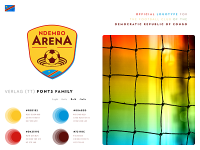 Football Logotype Rep Dem Congo arena arène atypical fonts brand branding color schemes congo football club goal net graphic design hex rgb cmyk hsl colors icon set icons designer illustration illustrator ai photoshop psd print designer rep dem congo flag soccer ball typo typography ui ux designer verlag tt fonts family