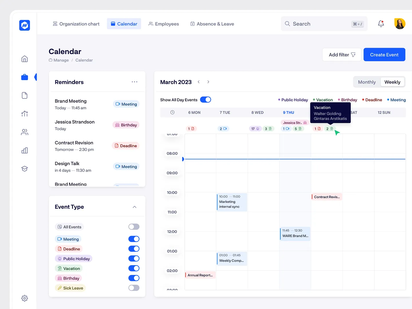 Innovative Calendar View Design for HR Management