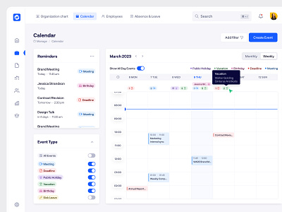 HR Management - Employee Calendar calendar calendar module dashboard design system hr platform minimalism modularity product design systemized approach