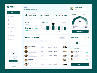 VENOS - Finance Admin Dashbaord admin admindashbaord adminui branding chart dashbaord dashbaorddesign design finance financeadmindashboard omarfaruk product transactions history ui uidesign uiux uiuxdesgin uiuxdesigner ux uxdesign