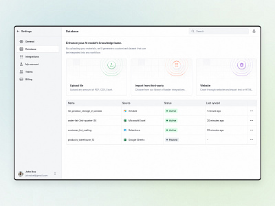 AI Sales Platform - Database ai chatbot ai knowledge ai model ai saas ai source app artificial intelligence chat ai dashboard database llm product design saas saas dashboard saas llm syngri ui ux web app webapp