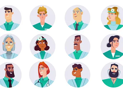 Doctors 2d Icons Avatars Animation 2d animation avatars characters doctors flat hospital hospital team icons icons set illustration man medical professionals medical staff medicine motion profile staff team woman