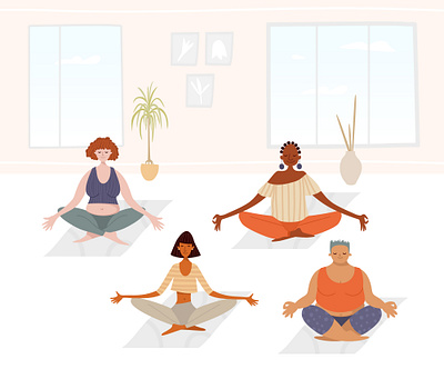 Inner peace - Yoga Practice calm design cartoon character design diversity in art feminine art flat design inner peace meditation illustration mindfulness art minimalism pastel colors self care design simple and clean soft colors stripes textured illustration vector art vector illustration wellness art women empowerment