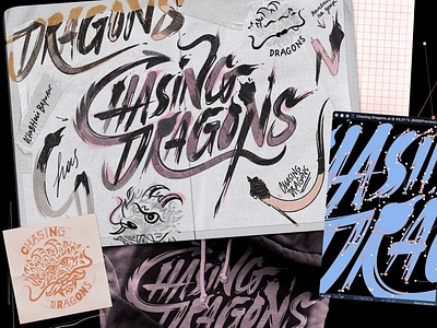 Chasing Dragons — clothing print, collage process calligraphy clothing print illustration lettering print sketch typography vector